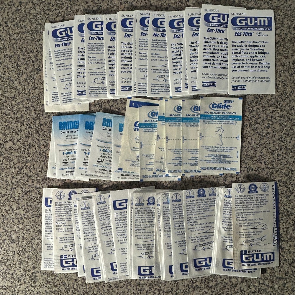 Gum Eez-Thru Floss Threaders Packets Dental Flossers Sunstar Butler Glide Lot 60